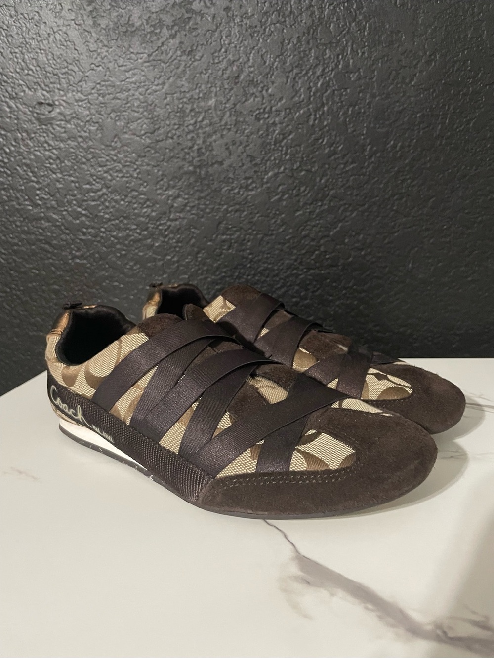 Coach Harmonie A1250 Signature Sneakers Brown Gold Size 7M
